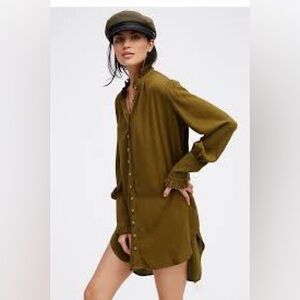 Free People Olive Green Lieutenant Shirt Dress
